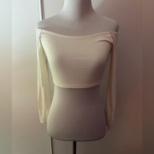 Naked wardrobe NWT off white off shoulder crop top Sz S
